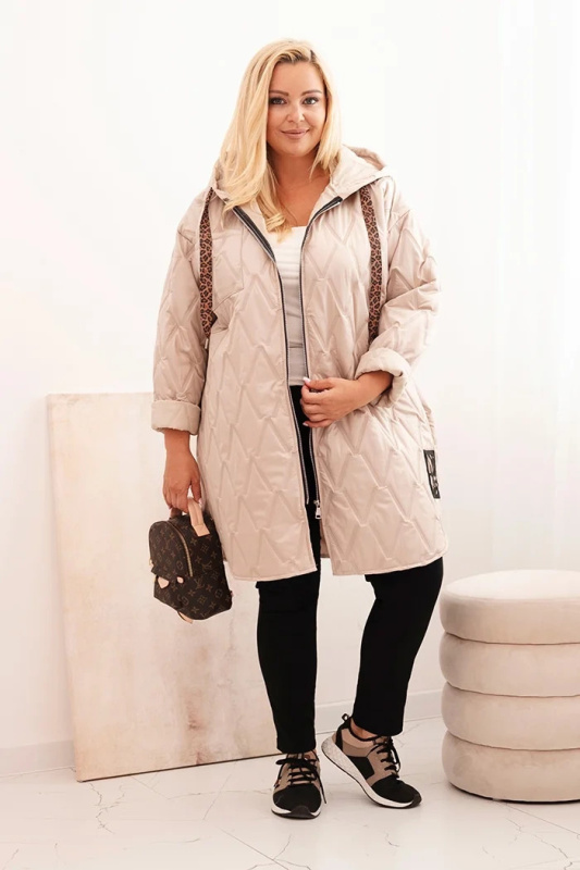 Kesi Dámská bunda Plus Size prošívaná s kapucí a nápisem HOPE Barva: Béžová, Velikost: UNI