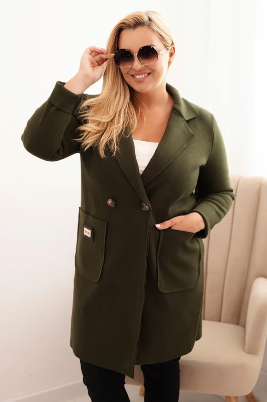 Kesi Dámský elegantní sako Plus Size s límcem a velkými kapsami Barva: Zelená, Velikost: UNI
