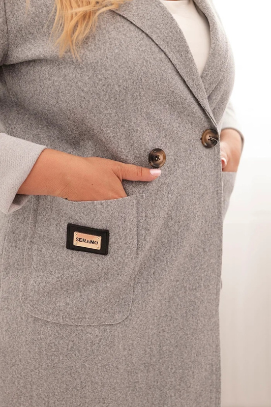Kesi Dámský elegantní sako Plus Size s límcem a velkými kapsami Barva: Šedá, Velikost: UNI