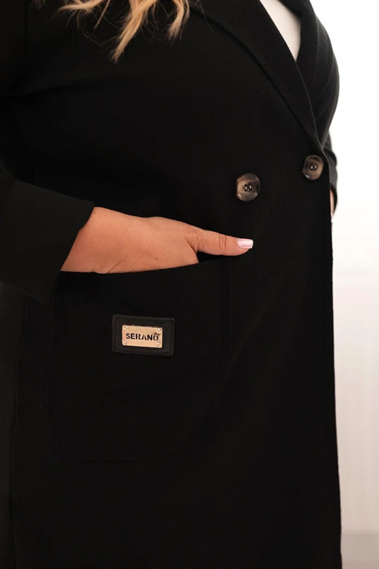 Kesi Dámský elegantní sako Plus Size s límcem a velkými kapsami Barva: Černá, Velikost: UNI