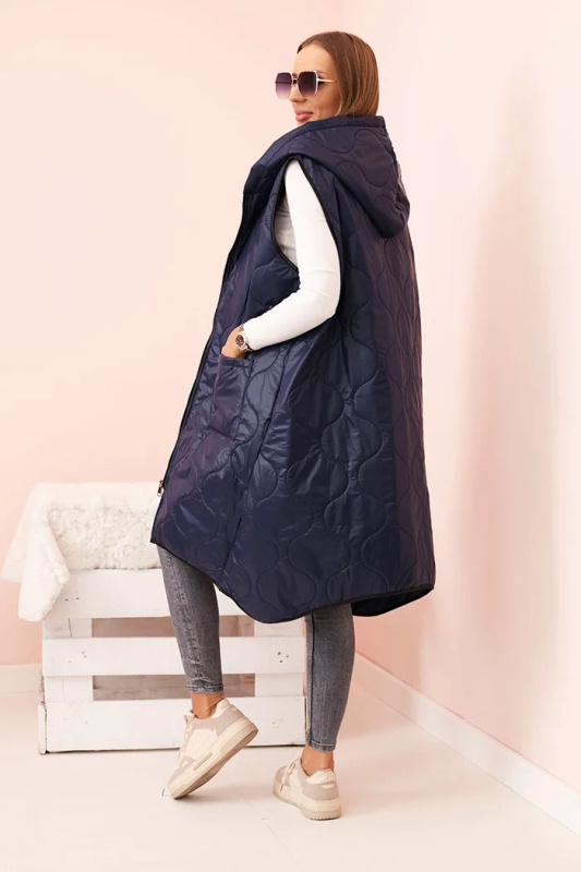 Kesi Dámská prošívaná vesta Plus Size s kapucí na zip Tech Barva: Modrá - tmavě, Velikost: UNI