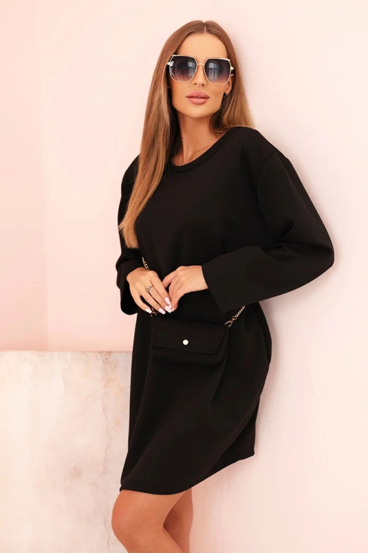 Kesi Dámské viskózové šaty Plus Size s kabelkou na řetízku Barva: Černá, Velikost: UNI