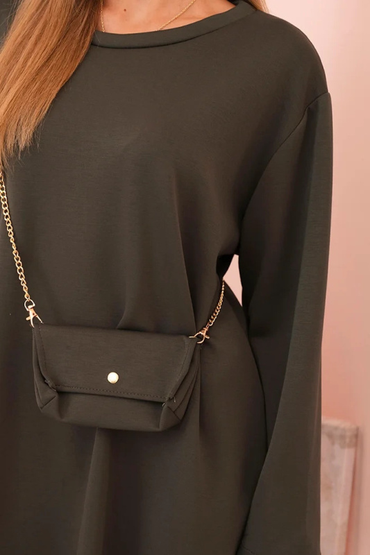 Kesi Dámské viskózové šaty Plus Size s kabelkou na řetízku Barva: Zelená, Velikost: UNI