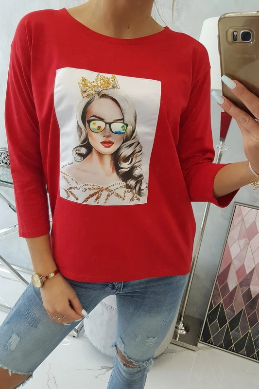 Kesi Halenka s grafikou dívky ve 3D brýlích Barva: Červená, Velikost: UNI