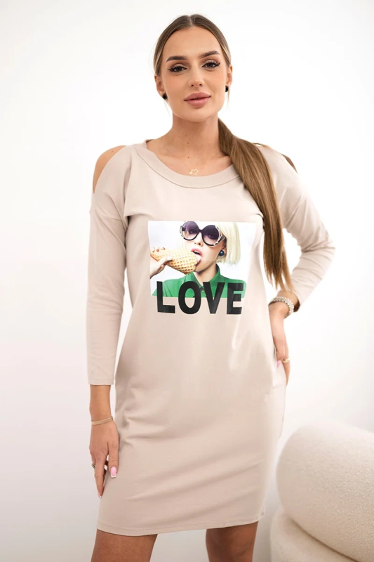 Kesi Šaty s potiskem Love Barva: Béžová, Velikost: UNI