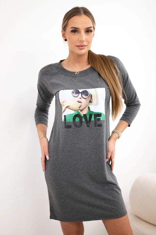 Kesi Šaty s potiskem Love Barva: Šedá - tmavě, Velikost: UNI