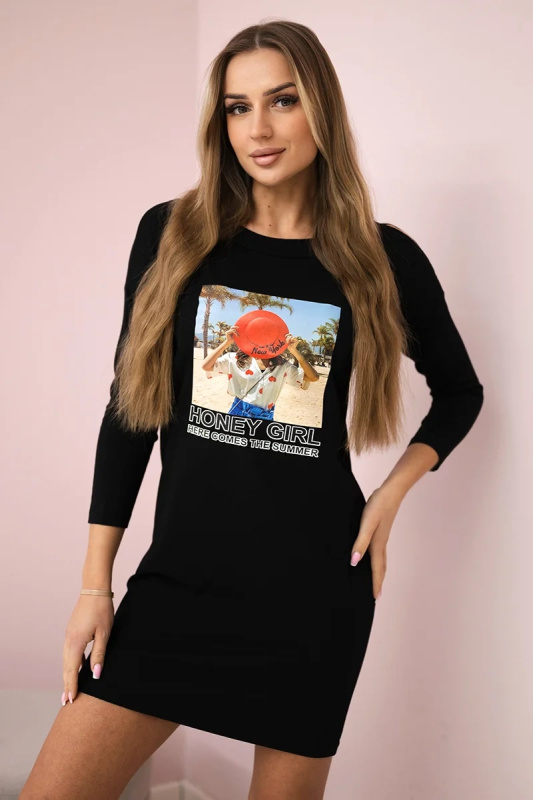 Kesi Šaty s potiskem Honey girl Barva: Černá, Velikost: UNI