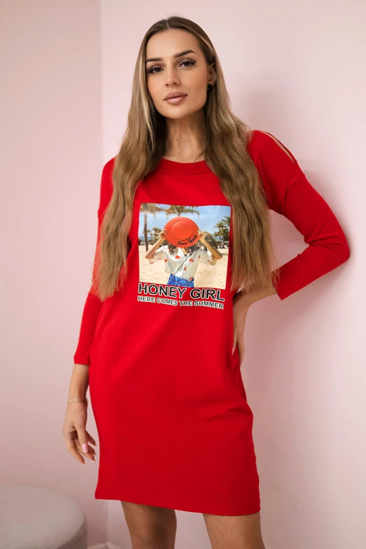 Kesi Šaty s potiskem Honey girl Barva: Červená, Velikost: UNI