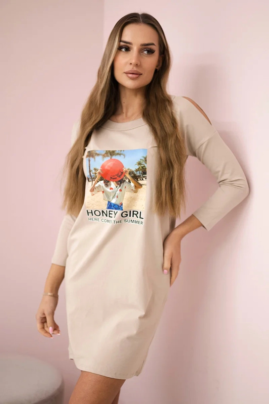Kesi Šaty s potiskem Honey girl Barva: Béžová, Velikost: UNI