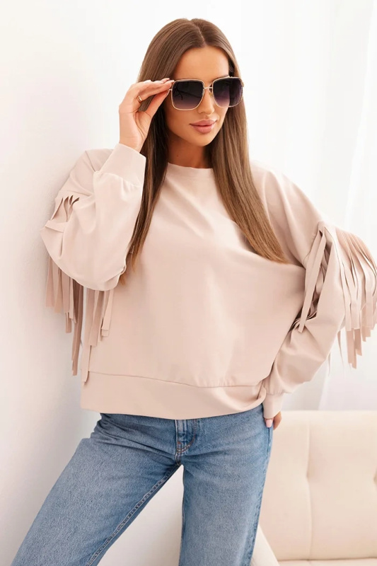 Kesi Dámská mikina s ozdobnými rukávy máslová Barva: Béžová - tmavě, Velikost: UNI