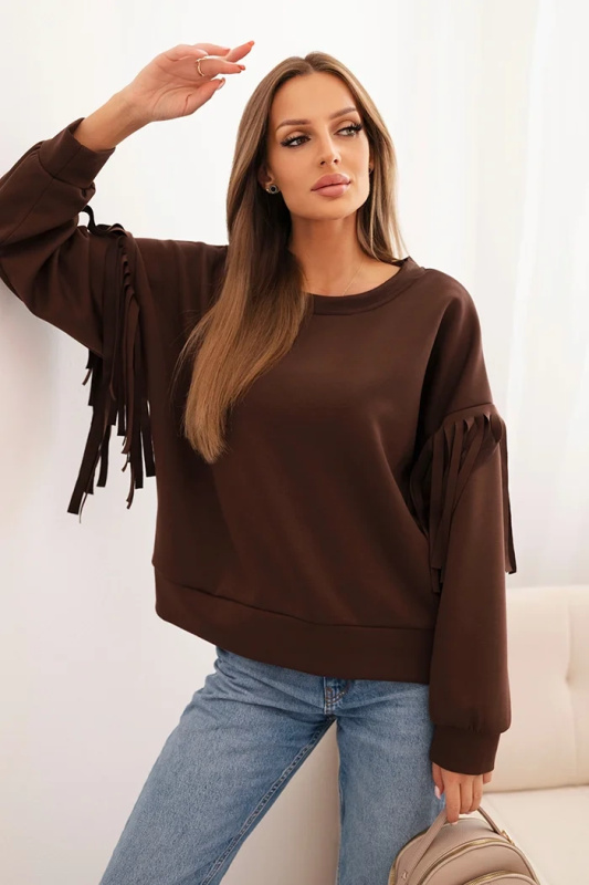 Kesi Dámská mikina s ozdobnými rukávy máslová Barva: Hnědá, Velikost: UNI