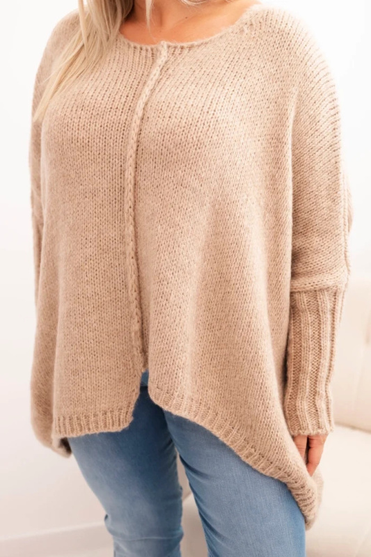 Kesi Dámský svetr Plus Size z akrylu volného střihu s 3/4 rukávem Jim Barva: Béžová - tmavě, Velikost: UNI