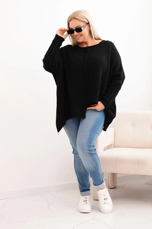 Kesi Dámský svetr Plus Size z akrylu volného střihu s 3/4 rukávem Jim Barva: Černá, Velikost: UNI