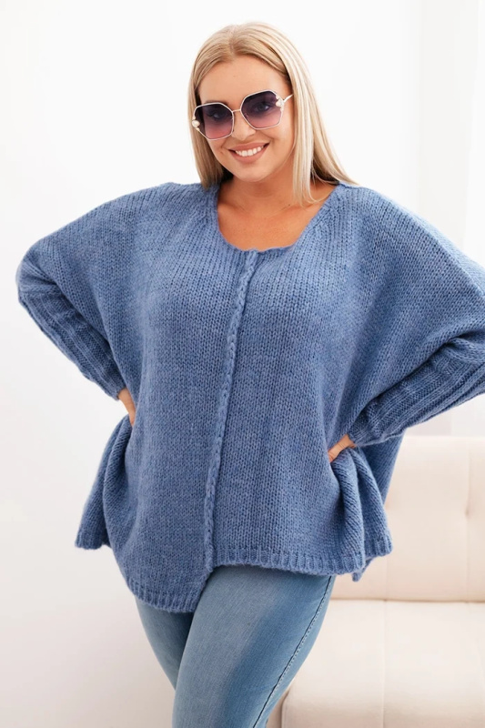 Kesi Dámský svetr Plus Size z akrylu volného střihu s 3/4 rukávem Jim Barva: Modrá, Velikost: UNI