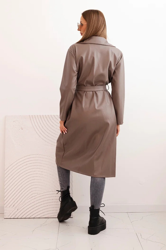 Kesi Dámský trench z eko kůže s páskem a límcem Anne Barva: Béžová - tmavě, Velikost: UNI