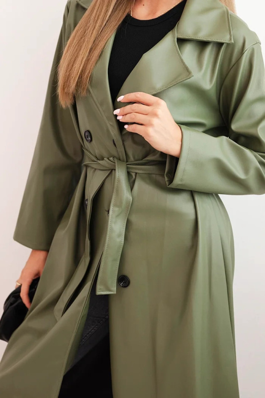 Kesi Dámský trench z eko kůže s páskem a límcem Anne Barva: Zelená, Velikost: UNI