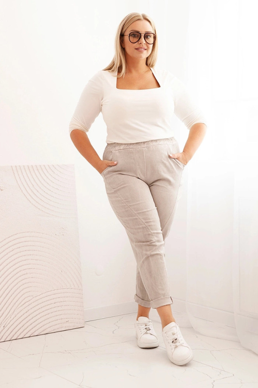 Dámské kalhoty s gumou a kapsami Plus Size, dekontaminované béžové UNI