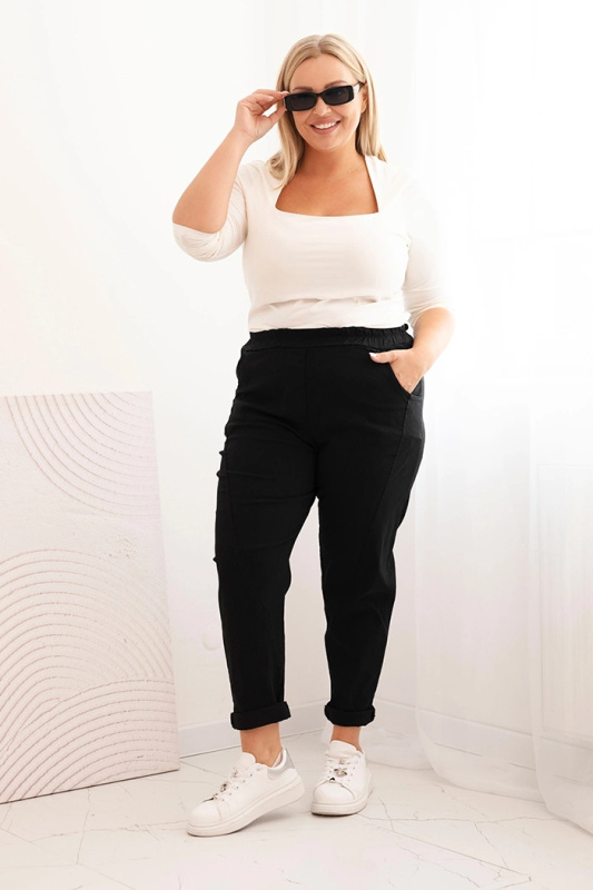 Dámské kalhoty Plus Size dekolorované s viskózou a širokou gumou šedé UNI