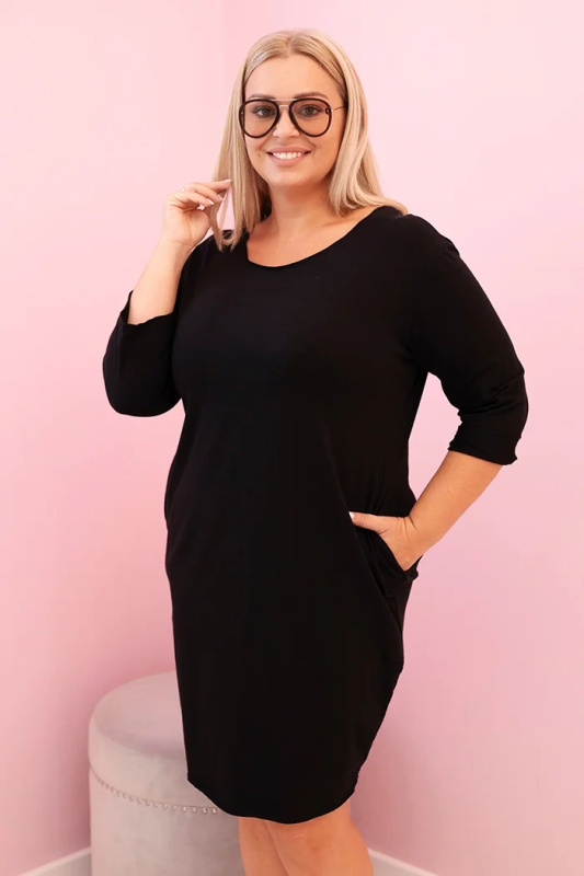 Kesi Dámská sukni Plus Size z bavlnou s jednoduchým střihem a rukávem 3/4 Mara Barva: Černá, Velikost: UNI