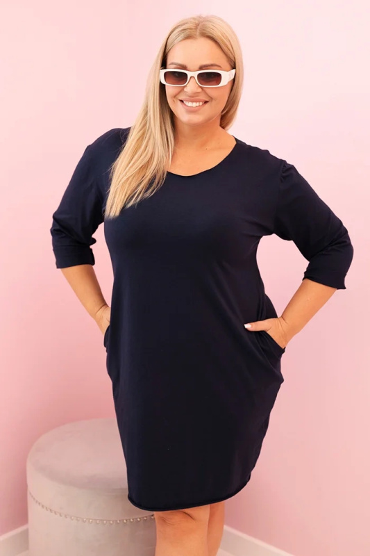 Kesi Dámská sukni Plus Size z bavlnou s jednoduchým střihem a rukávem 3/4 Mara Barva: Modrá - tmavě, Velikost: UNI