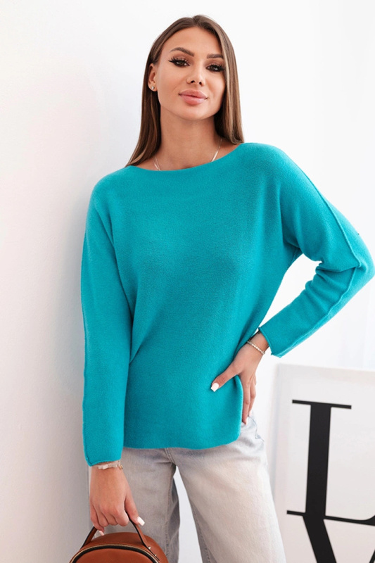 Dámský svetr z viskózy s dlouhým rukávem a kulatým výstřihem jasně mořský UNI
