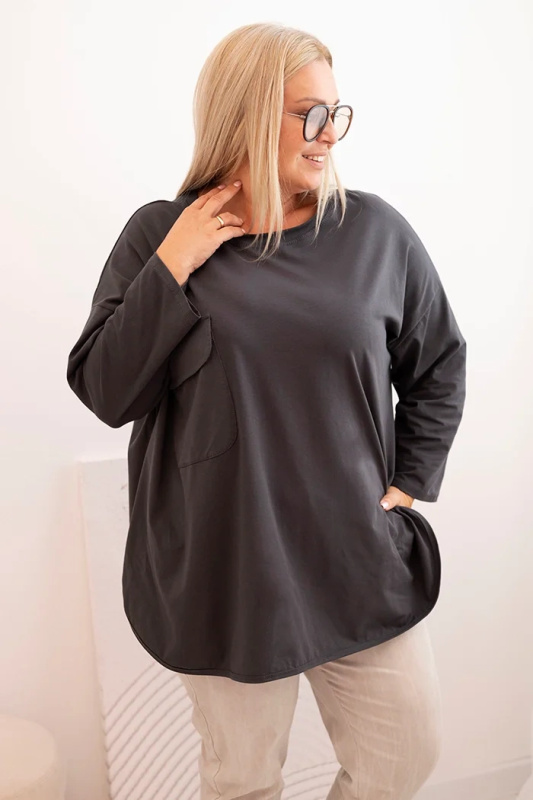 Kesi Dámská blůza Plus Size s bavlnou, kapsou a ohrnovacími rukávy Hilda Barva: Bordó, Velikost: UNI