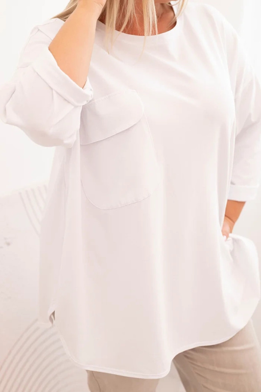 Kesi Dámská blůza Plus Size s bavlnou, kapsou a ohrnovacími rukávy Hilda Barva: Bílá, Velikost: UNI