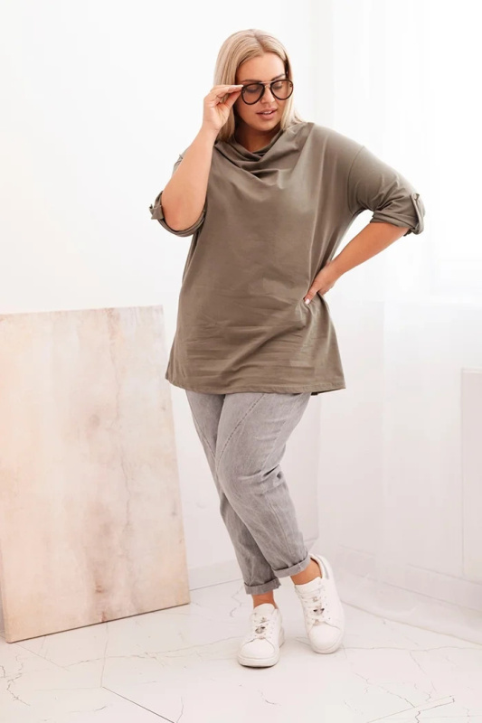 Kesi Dámská blůza Plus Size s bavlnou volného střihu s vodním výstřihem Barva: Zelená, Velikost: UNI