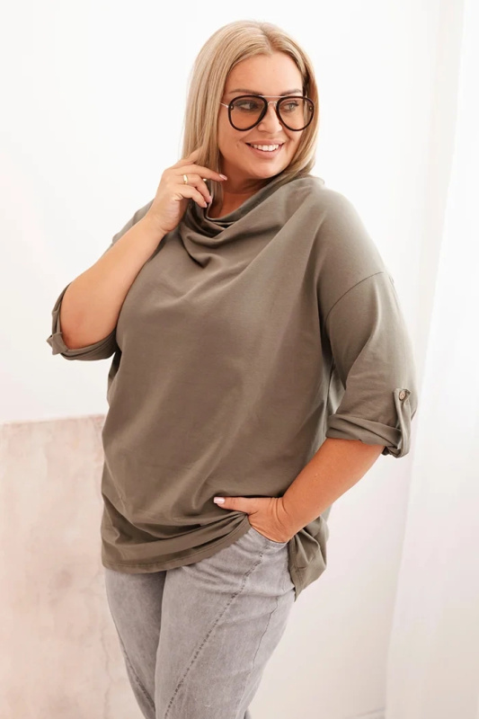 Kesi Dámská blůza Plus Size s bavlnou volného střihu s vodním výstřihem Barva: Zelená, Velikost: UNI
