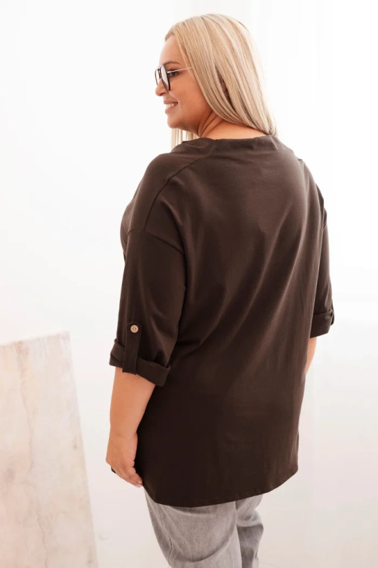 Kesi Dámská blůza Plus Size s bavlnou volného střihu s vodním výstřihem Barva: Hnědá, Velikost: UNI