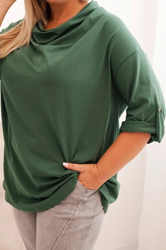 Kesi Dámská blůza Plus Size s bavlnou volného střihu s vodním výstřihem Barva: Zelená - tmavě, Velikost: UNI