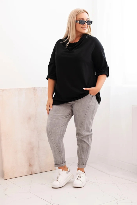 Kesi Dámská blůza Plus Size s bavlnou volného střihu s vodním výstřihem Barva: Černá, Velikost: UNI