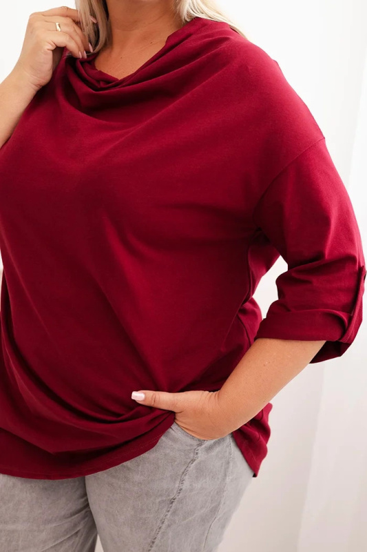 Kesi Dámská blůza Plus Size s bavlnou volného střihu s vodním výstřihem Barva: Bordó, Velikost: UNI