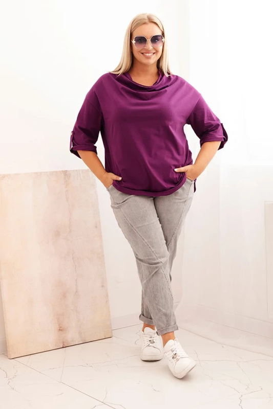 Kesi Dámská blůza Plus Size s bavlnou volného střihu s vodním výstřihem Barva: Fialová, Velikost: UNI