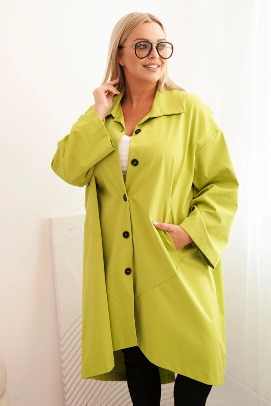 Dámský plášť Plus Size Punto s bavlnou a knoflíky pistáciová UNI