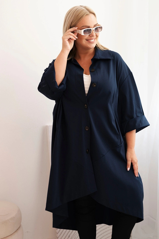Dámský plášť Plus Size Punto s bavlnou a knoflíky granátová UNI
