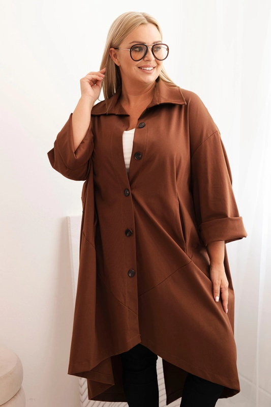Dámský plášť Plus Size Punto s bavlnou a knoflíky čokoládová UNI