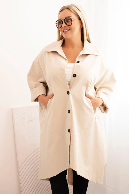 Dámský plášť Plus Size Punto s bavlnou a knoflíky béžová UNI