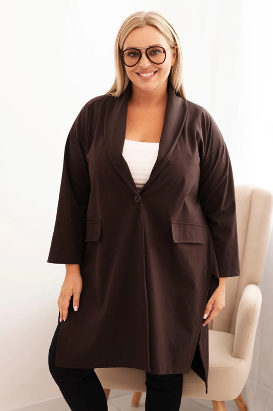 Dámská narzutka Plus Size Punto s bavlnou na knoflík hnědá UNI