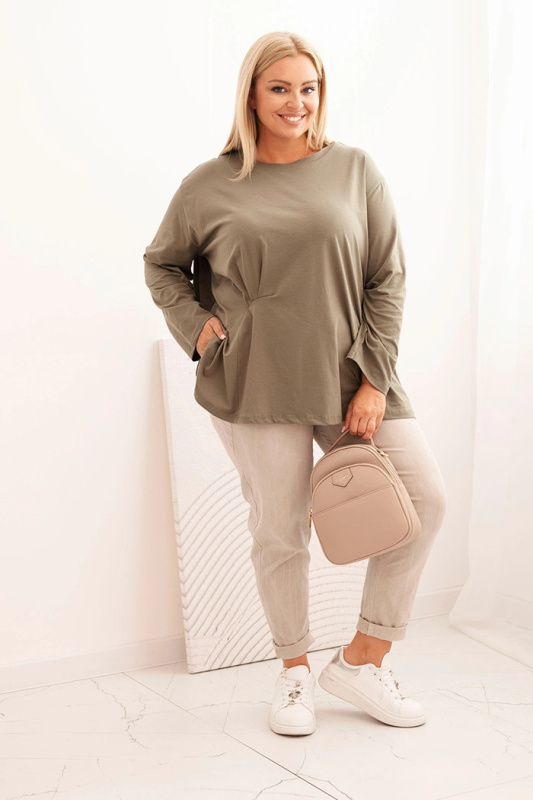 Kesi Dámská blůza Plus Size s bavlnou, kapsou a ohrnutým rukávem kiwi Barva: Zelená, Velikost: UNI