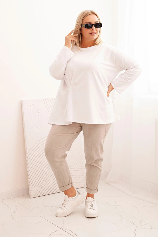 Kesi Dámská blůza Plus Size s bavlnou, kapsou a ohrnutým rukávem kiwi Barva: Bílá, Velikost: UNI