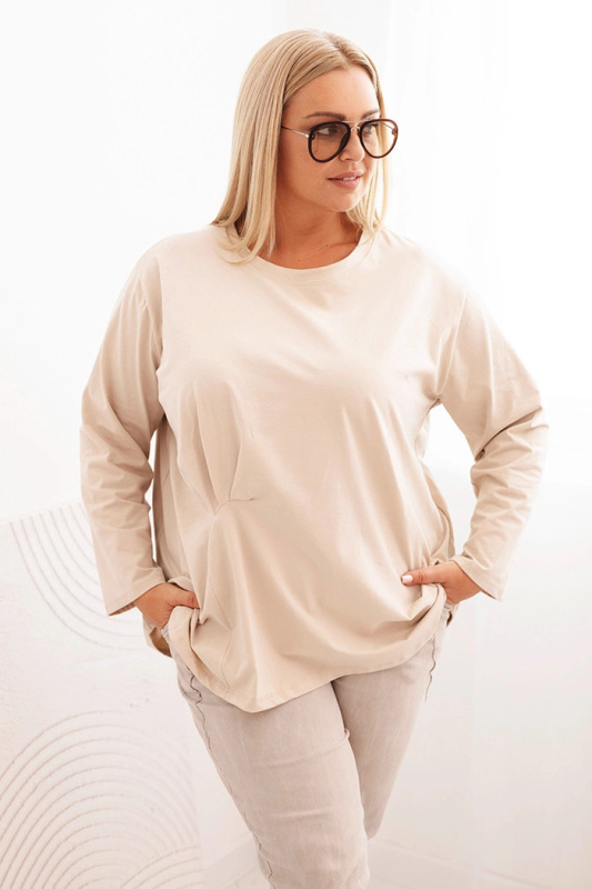Kesi Dámská blůza Plus Size s bavlnou, kapsou a ohrnutým rukávem kiwi Barva: Smetanová, Velikost: UNI