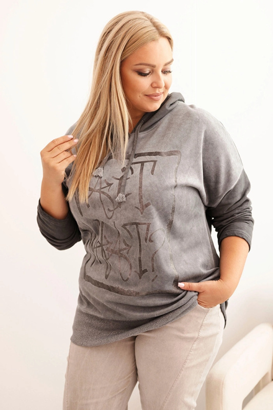 Kesi Dámská mikina Plus Size MY4145 s kapucí Barva: Šedá - tmavě, Velikost: UNI