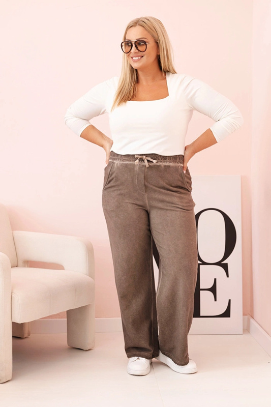 Kesi Dámské kalhoty Plus Size MY4149 s viskózou Barva: Hnědá, Velikost: UNI