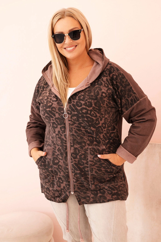 Kesi Dámská mikina Plus Size MY4140 s kapucí Barva: Hnědá, Velikost: UNI