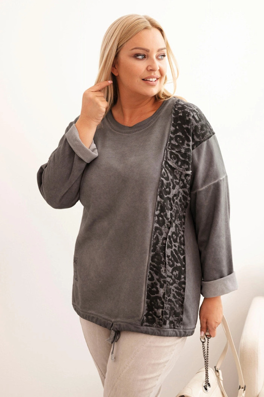 Kesi Dámská mikina Plus Size MY4139 s leopardím potiskem Barva: Šedá - tmavě, Velikost: UNI