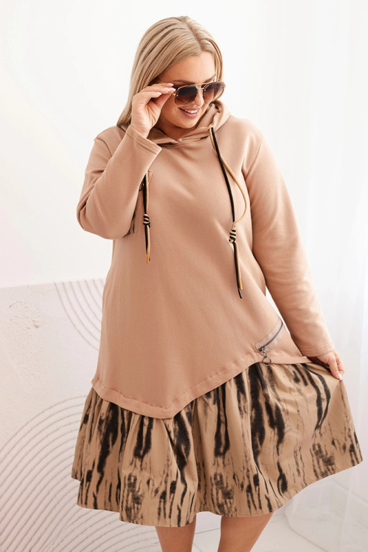 Kesi Dámské šaty Plus Size MY4139 s dlouhým rukávem Barva: Béžová, Velikost: UNI