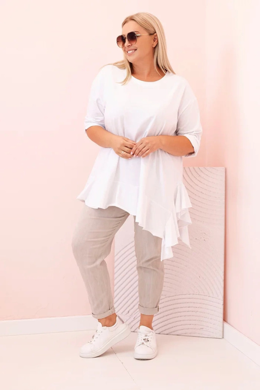 Kesi Dámská blůza Plus Size s bavlnou, kapsou a ohrnutým rukávem kiwi Barva: Bílá, Velikost: UNI