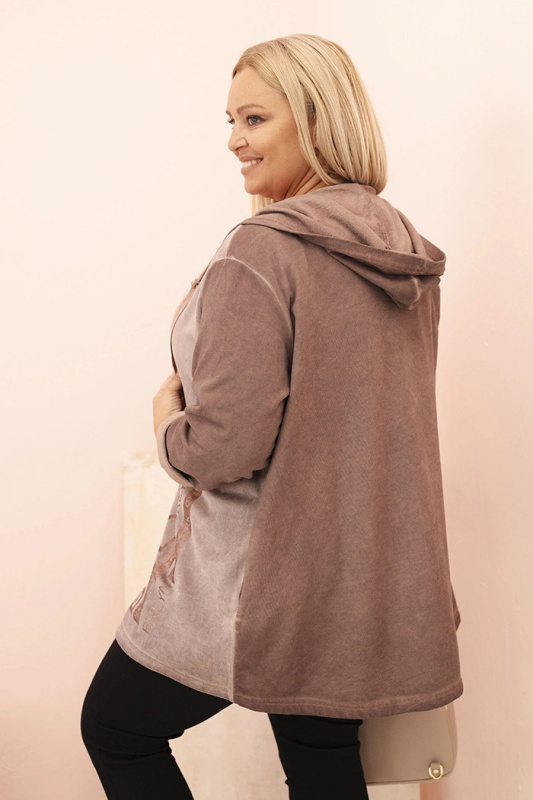 Kesi Dámská mikina Plus Size MY4146 s kapucí a potiskem BKLYN Barva: Hnědá, Velikost: UNI