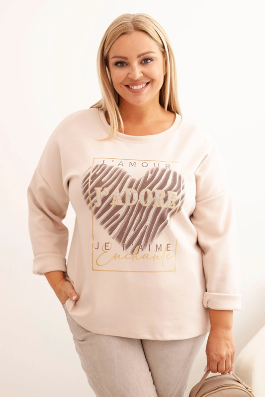 Kesi Dámská mikina Plus Size 21771 s potiskem Barva: Smetanová, Velikost: UNI